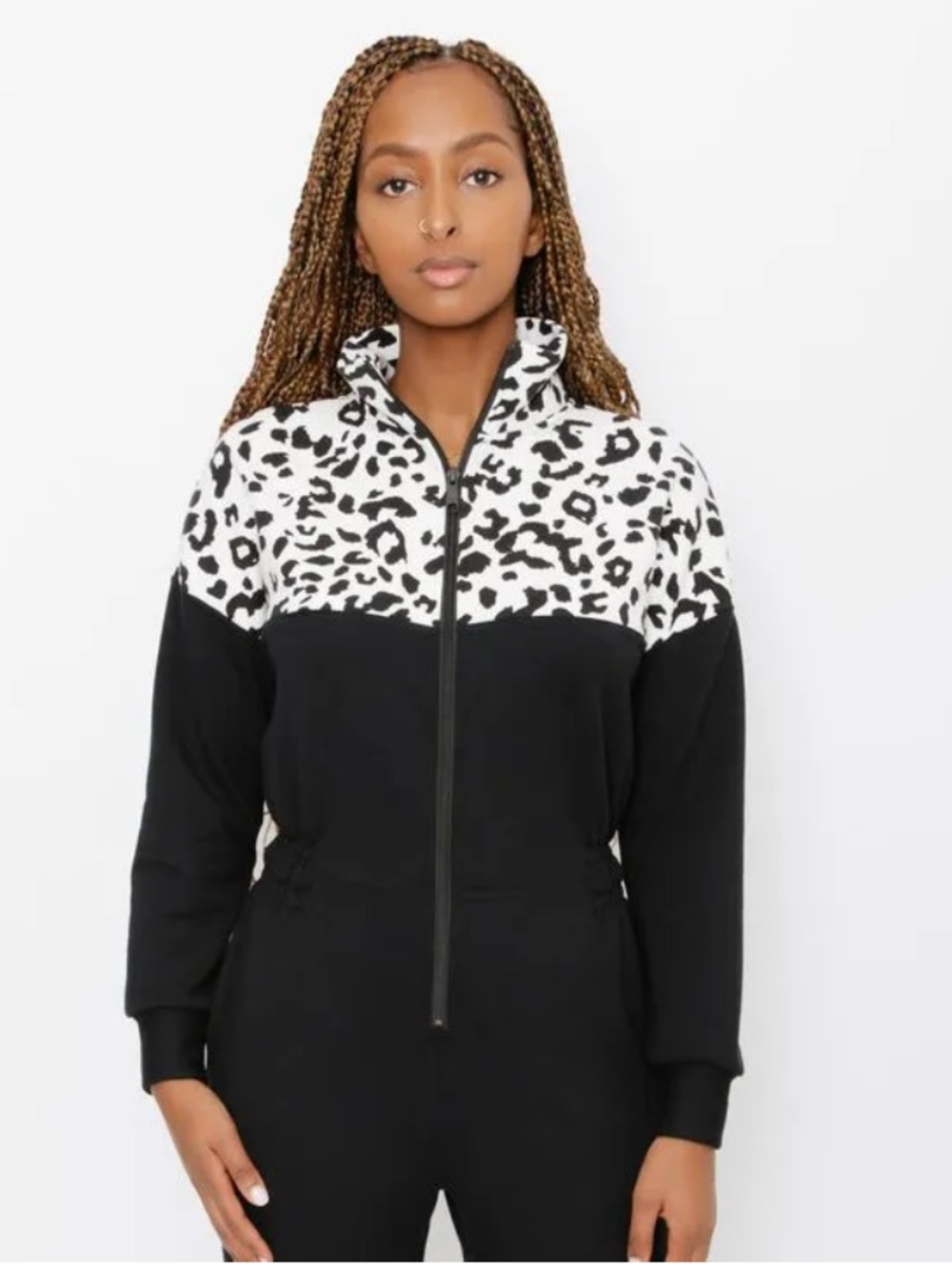 Smash + Tess x Brunette The Label Black Jumpsuit with White Leopard Yoke
